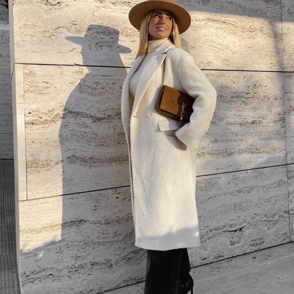 ZARA Double Breasted Wool Blend Coat White - Picture 5 of 9